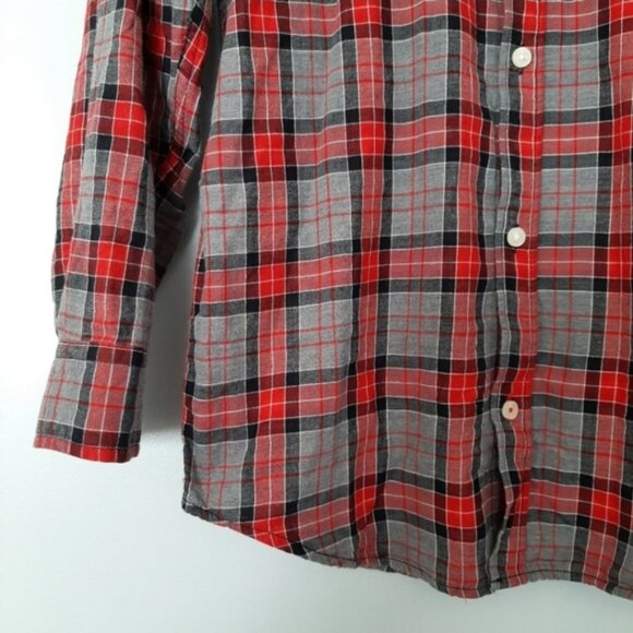 GAP Utility Sleeve Lined Plaid Button-Up Shirt Top Red Gray Kids Youth Sz XL - Picture 8 of 15